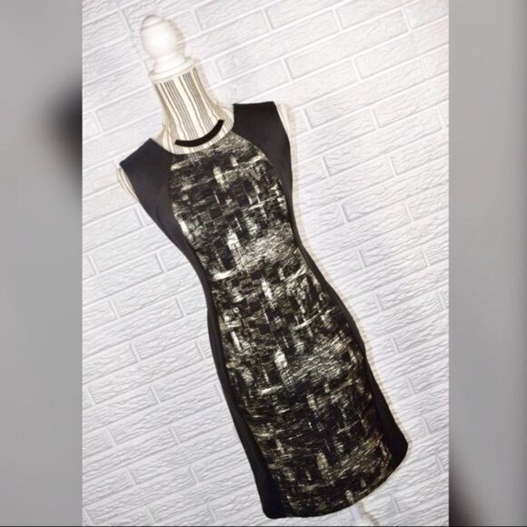 R&M Richards Black Gold Bodycon DressPetite Size 8P